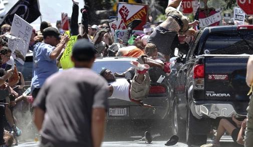 Car crashing into counter-protesters