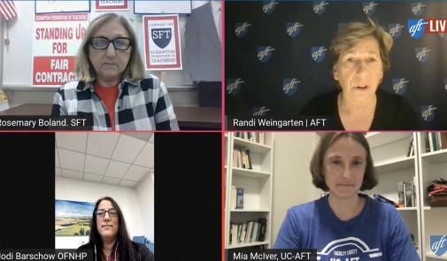 Video call with Randi Weingarten, Rosemary Boland, Jodi Barschow, Mia McIver