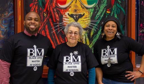 BTU’s Joel Richards, left, with colleagues during last year’s Black Lives Matter at School week of action