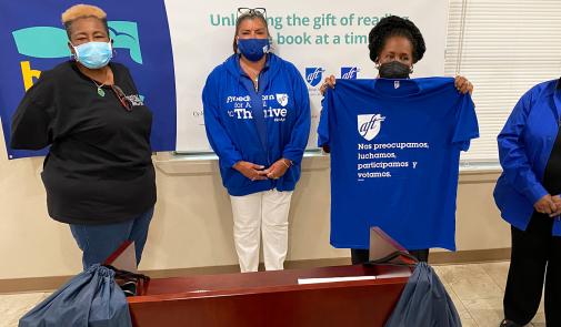 From left, Wretha Thomas, Evelyn DeJesus, Rep. Sheila Jackson Lee and Houston Federation of Teachers President Jackie Anderson
