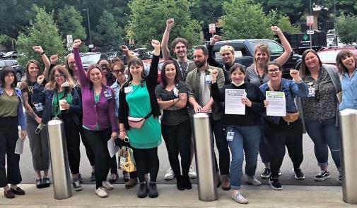 Photo of Oregon mental and behavioral health professionals celebrating the vote