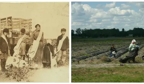 Left, National Child Labor Committee collection, Library of Congress, Prints and Photographs Division. Right, juxtapose^esopatxuj. 
