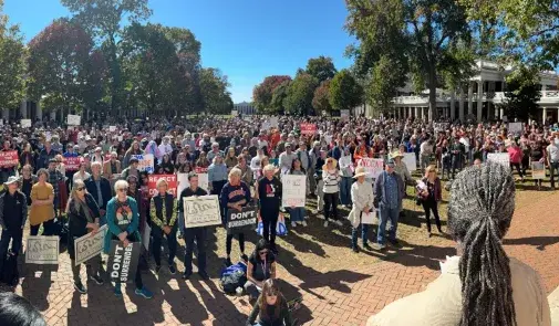 Crowd gathered to protest loyalty oath