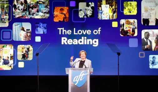 AFT President Randi Weingarten giving speech