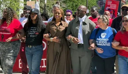 AFT President Randi Weingarten, second from right, at a Labor Day celebration in Chicago on Sept. 1.