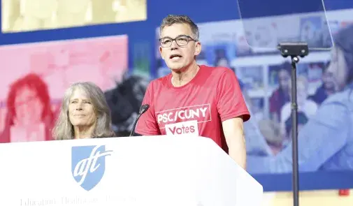 James Davis speaks about higher education at the AFT convention.