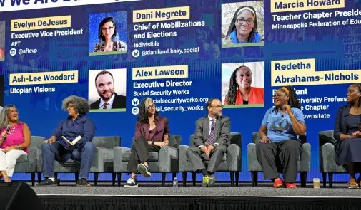 AFT Executive Vice President Evelyn DeJesus hosts a panel on building people power.