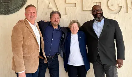 From left: Zeph Capo, president of the Texas AFT; Todd Wolfson, the president of the American Association of University Professors; Randi Weingarten, president of the AFT; and Dr. Leonard Bright, a professor at Texas A&M University.  Credit: AAUP 