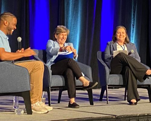 (left to right) Washington Teachers’ Union member Michael Donaldson, AFT President Randi Weingarten and Microsoft Vice President and Deputy General Counsel Amy Pannoni. 