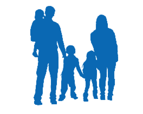 Blue drawing silhouette of family