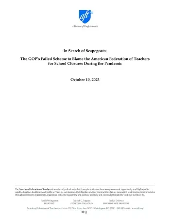 AFT Report on Scapegoats and School Closures cover image