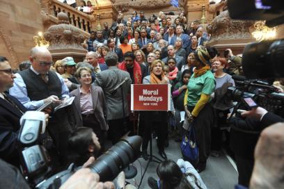 Weingarten speaks last year at a Moral Monday rally in support of public education at the state Capitol in Albany, N.Y. 