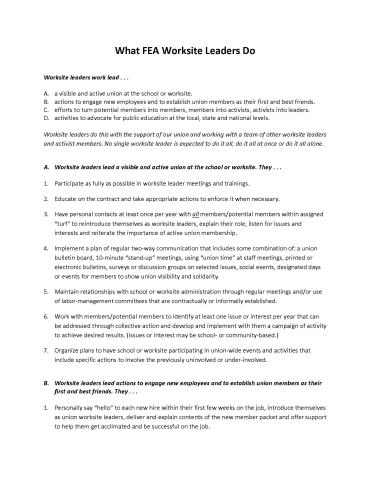 job description for worksite leaders