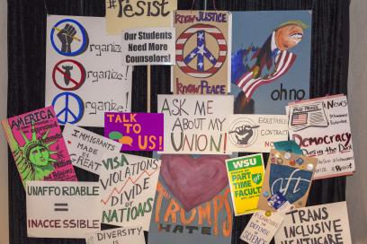 Protest signs on display