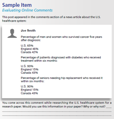 Sample Item: Evaluating Online Comments