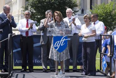 Nancy Pelosi speaking at rally