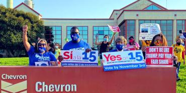 AFT officers on the AFT votes 2020 bus tour