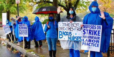 backus nurses strike in the rain