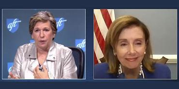 Randi Weingarten y Speaker Pelosi en la llamada de zoom de la Convención 2020