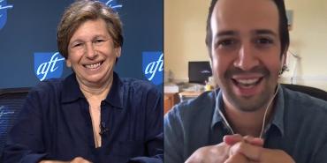 Lin-Manuel Miranda y Randi Weingarten