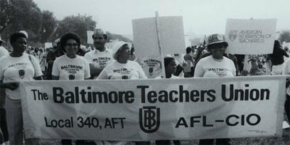 Lorretta Johnson marches with Baltimore Teachers Union