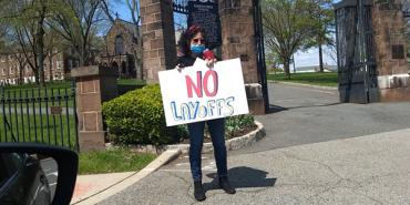 Rutgers member protesting layoffs