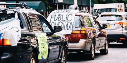 PSC car caravan protesting job losses