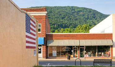 small town with American flag