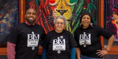 BTU’s Joel Richards, left, with colleagues during last year’s Black Lives Matter at School week of action