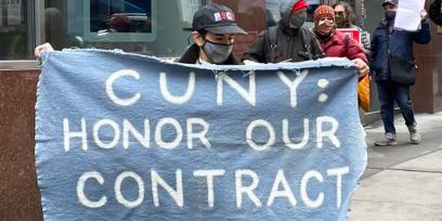 CUNY holds sign that says honor our contract