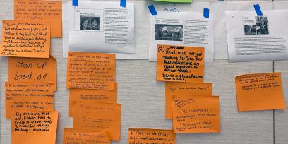 Photo from the PSRP conference showing timeline and post-it notes