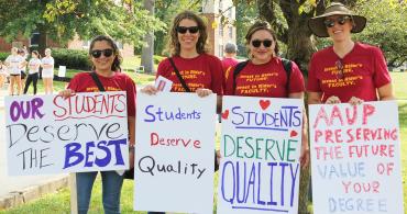 Women picketing at Rider University