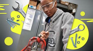 Photo of Kianna Pittman, a former student of Woodruff Career and Technical Center in Peoria, Ill. working on the job.