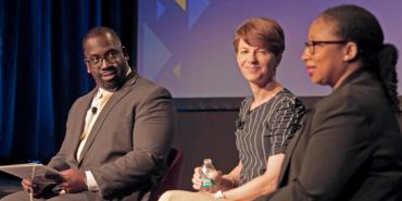 AFT Secretary-Treasurer Fedrick C. Ingram, Amanda Ripley at the June 22nd General Session of AFT TEACH 2023