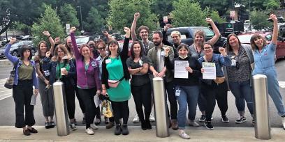 Photo of Oregon mental and behavioral health professionals celebrating the vote