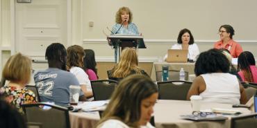 Photo of Colleen Callahan speaking at AFT TEACH 2023