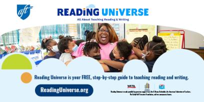 TEACH banner: Reading Universe - All About Teaching, Reading, & Writing. ReadingUniverse.org