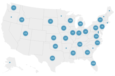 Map showing locations of banned books