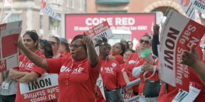HPAE members marching for safe staffing