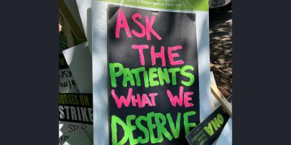 Cartel utilizado en la huelga de trabajadores de la salud de Oregón