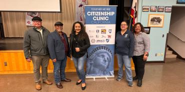 From left Salvador Sanabria, of El Rescate; Juan Ramirez, AFT and CFT; Rocio Rivas, a member of the Los Angeles United School District school board, who supported the event; Lilia Carreon, El Rancho Federation of Teachers president; and Claudia Rodriguez, UTLA.