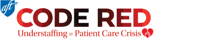 Logotipo de Código Rojo (lee "Código Rojo: Falta de personal = Crisis de atención al paciente")