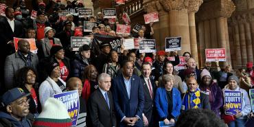 Labor leaders, community activists, and healthcare workers rallied in Albany, N.Y., on Feb. 7 to urge the state to drop its plan to close SUNY Downstate Hospital in Brooklyn.