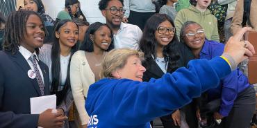 Weingarten with students at a campaign event for Sen.-elect Elissa Slotkin (D-Mich.) in Detroit on Oct. 18.