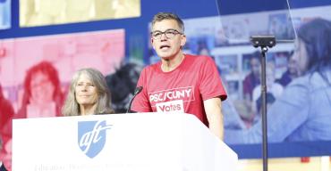 James Davis speaks about higher education at the AFT convention.