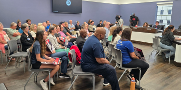 Nurses and community members testify against a plan to close the inpatient maternity unit at Grady Memorial Hospital in Delaware County, Ohio.