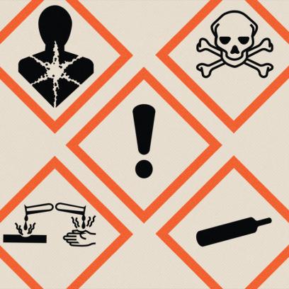 collage de fotos de los pictogramas de comunicación de peligros de OSHA
