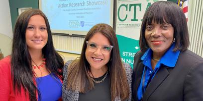 From left, Professional Development Coordinator Brianna Koch, fourth-grade teacher leader Christina Martinez and school board member Marcia Andrews.