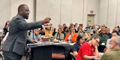 Fedrick Ingram addresses the conference.