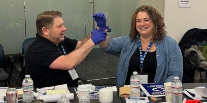 Part of the street medic training involved learning how to bind a bleeding wound. 